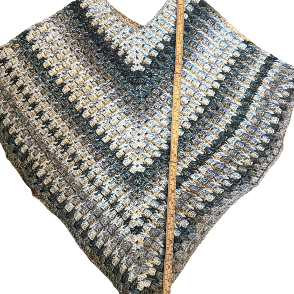 Handmade Cozy Crochet Poncho in Neutral Tones - Picture 4 of 5